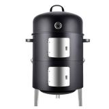 Realcook Vertical 17 Inch Steel Charcoal Smoker, Heavy Duty Round BBQ Grill for Outdoor Cooking, Black