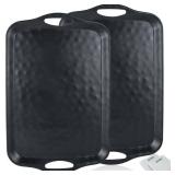 Extra Large Serving Tray with Handles, 20x13 inch, Set of 2 Melamine Platters for Serving Food, Turkey, Cookie, Rectangular Trays for Eating, Raised Dots Matt Finished, Dishwasher Safe, Black