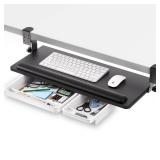 Keyboard Tray Under Desk with a Soft Wrist Restï¼Under Desk Keyboard Tray Slide Out with 2 Storage Drawersï¼C Clamp-on Mount Ergonomic Keyboard Tray for Home and Officeï¼26.5\"x11.6\"