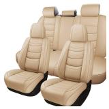 LEYJOIN Full Coverage Faux Leather Car Seat Covers Universal Fit for Cars,Trucks,Sedans and SUVs with Waterproof Leatherette in Automotive Accessories(Beige, Full Set(5 Seats))