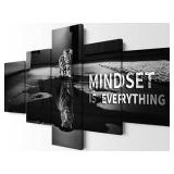 Mindset is Everything 5 Pieces Motivational Tiger Wall Art with Wooden Frame, Inspirational Quotes Poster for Office & Home Decor, Modern Motivational Wall Decor, Positive Office Art Canvas 60