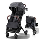 Strolee Lightweight Baby & Toddler Stroller, Ultra Compact, Airplane-Friendly Travel Stroller, One-Handed Fold, Near Flat Recline, X-L Canopy & Parent Cup Holder -LinQ (v2 Shadow Grey)