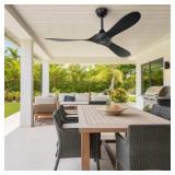 KASASS Black Ceiling Fan No Light, 52 in Outdoor Ceiling Fan with Remote, Indoor Ceiling Fans without lights 3 Blades, 6 Speed Reversible DC Motor Modern for Patios, Kitchen, Bedroom, Porch (Black)