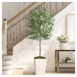 Olive Trees Artificial Indoor 6ft, Tall Faux Silk Plant with Pot, Realistic Leaves and Natural Wood Trunk Fake Trees with Lifelike Fruits for Home Office Decor Bedroom Livingroom Entryway Housewarming