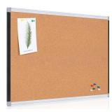 Board2by Cork Board Bulletin Board 24\" x 18\", Black/Sliver Aluminium Framed Corkboard, Office Board for Wall Decor, Large Wall Mounted Notice Pin Board with 18 Push Pins for School, Home & Office