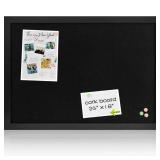 Board2by Black Cork Board Bulletin Board with Linen, Wood Framed 24\" x 18\" Corkboard, Office Board for Wall Decor, Wall Mounted Pin Board Picture Board with 20 Pushpins for School, Home & Office