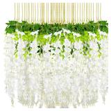 Yunsailing 108 Pack 43.2 in/ 3.6 ft Artificial Fake Wisteria Hanging Flowers Wisteria Faux Flowers Garland Silk Vine Rattan Long Hanging Flowers String for Home Outdoor Wedding Party(Milky)