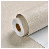 Haimin Grasscloth Wallpaper Peel and Stick 20.9in X 393in Fabric Contact Paper Wall Paper Textured Wallpaper Horizontal Stripes Look Self-Adhesive Thick Vinyl Embossed (Beige)