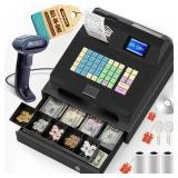 Newest Cash Register for Small Businesses with Scanner, Electronic Cash Registers with Dual Display for Cashier and Customer,Receipt Print& Cash Drawer with Check Port for Store/Restaurant