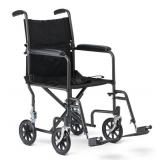 Medline Durable Folding Steel Transport Wheelchair with Swing-Away Footrests, 19-Inch Seat Width, Black Frame, Black Upholstery
