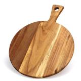 21\"x16\" XL Extra Large Acacia Wood Cutting Board with Handle Round Wooden Charcuterie Boards Meat Chopping Board Bread Serving Cheese Platter Big Pizza Cutting Boards for Kitchen Carving Butcher Boa