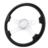QYMOPAY 18\" PU Leather Truck Steering Wheel, 4-spoke Aluminium Chrome Truck Steering Wheel for Semi-Trailers, Trucks