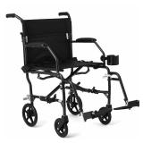 Medline Ultra Lightweight Transport Wheelchair for Adults, Foldable, 19-Inch Seat Width, Black Frame, Black Upholstery