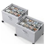 HOUSE AGAIN 2 Pack Shoe Organizer for Closet, Shoe Storage Boxes with 360Â° Wheels, Sturdy Metal Frame Fits up to 16 Pairs, Boots&Shoes Cubby Storage Containers with Adjustable Dividers and Clear Co