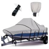 Tuszom 1200D 100% Waterproof Center Console Boat Cover with Motor Cover, Tear-Proof Trailerable Boat Cover for Center Console Boat with 13-19 Windproof Straps (Gray, 16