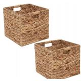 Kosmeey Set of 2 Storage Baskets Wicker Cube Baskets Foldable Handwoven Water Hyacinth Laundry Organizer,10.5 * 10.5 inches Woven Baskets, Wicker Storage Basket, Water Hyacinth Storage Baskets (2)