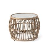 Muse & Lounge Co. Ysar Boho Rattan Round Coffee Table Outdoor with 5mm Tempered Glass Top, All-Weather and Rust Resistant Patio Furniture
