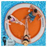AWEMUFA 8ft Water Hammock 8 inches Thick Round Float Ring with Mesh Lake Floats for Adults Heavy Duty Circle Floating Mat for Pool Inflatable Water Raft for Summer Parties