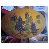 Pyrography Wooden Round Plaque Grapes Leaves Fruit