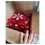 Box Full of Red Christmas Ornaments