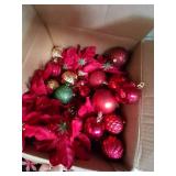 Box Full of Red Christmas Ornaments