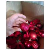 Box Full of Red Christmas Ornaments