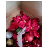 Box Full of Red Christmas Ornaments