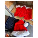 3 Red Christmas Stockings w/ Santa Hat