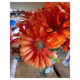 Glass Vase w/ Faux Orange Decorative Flowers