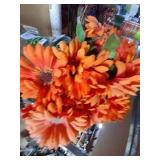 Glass Vase w/ Faux Orange Decorative Flowers