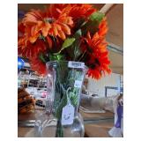 Glass Vase w/ Faux Orange Decorative Flowers