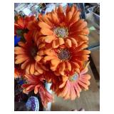 Glass Vase w/ Faux Orange Decorative Flowers