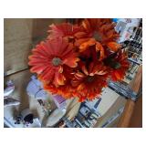 Glass Vase w/ Faux Orange Decorative Flowers