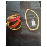 Vintage Colorful Bracelets and Pearl Necklace