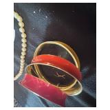 Vintage Colorful Bracelets and Pearl Necklace