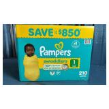 Pampers Swaddlers Diapers, Size 1 (8-14 Pounds) 210 Count