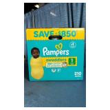 Pampers Swaddlers Diapers, Size 1 (8-14 Pounds) 210 Count
