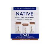 Native Whole Body Aluminum-Free Deodorant  Coconut & Vanilla  2.3oz.  3pk.