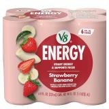 V8 +ENERGY Strawberry Banana Energy Drink, Made with Real Vegetable and Fruit Juices, 8 FL OZ Can (Pack of 6)