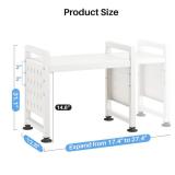 Expandable Microwave Stand, 2-Tier Adjustable Microwave Oven Rack with 10 Hooks and 2 Holders, Heavy Duty Carbon Steel Microwave Shelf for Kitchen Counter Organizer and Storage, Holds 120lbs, White - 