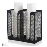 Maxcheck Metal Mesh Cup and Lid Holder Coffee Paper Cup Dispenser Lid Holder Storage Organizer Countertop or Wall Mount for Coffee Bar, Kitchen, Breakroom(2 Compartments) - Retail: $23