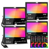 MELPO 30W Led Flood Light Outdoor 300W Equivalent, Color Changing RGB Lights with Remote, 120 RGB Colors, Warm White 2700K, Timing, Custom Mode, Uplight Landscape Lights,IP66 US 3-Plug (4 Pack) - Reta