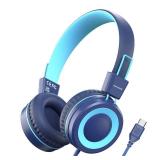 Bywulanda Upgrade USB Type C Kids Headphone for School, 94dB Safe Volume Limited, HD Stereo Sound, Foldable Lightweight On-Ear Headphones for BoysGirlsStudentsTabletTravel (Dark Blue) - Retail: $17