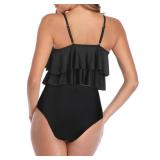 Black Bikini Set High Waisted Two Piece Swimsuits for Women Ruffled Flounce Top Bathing Suits Bikini 02 Black 4-6 S - Retail: $26