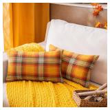 AQOTHES Fall Plaid Yellow Throw Pillow Covers 12x20 Inch, Set of 2 Autumn Decorative Throw Pillows for Couch Sofa Bed Living Room Home Decor, Accent Pillow Cases for Farmhouse Couch Cushion Covers - R