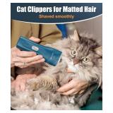 oneisall Pet Clipper for Cat Matted Hair, Pet Shaver for Cats Quiet Pet Clippers Waterproof Cordless Cat Clippers for Matted Hair Long Hair with Storage Bag (Green) - Retail: $18