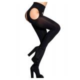 SUREPOCH Suspender Tights for Women Plus Size Garter Belt Black Control Top Pantyhose SM - Retail: $10