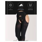 SUREPOCH Suspender Tights for Women Plus Size Garter Belt Black Control Top Pantyhose SM - Retail: $10