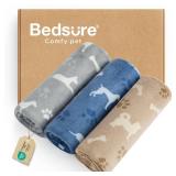 Bedsure 1 Pack 3 Pet Blankets, Super Soft Fluffy Premium Fleece Flannel Portable Throw Dog Blankets for Small Dogs, Printed Cat Puppy Blanket GreyBrownBlue Small(23x16 inch) - Retail: $10