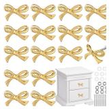 MorningRo Bow Dresser Knobs Gold Brass Bow Drawer Knobs Vintage Vintage Cabinet Handles for Dresser Gold Handles for Home Bedroom Kitchen Cabinets Hardware Cupboard(Small Size,16 Pcs) - Retail: $29